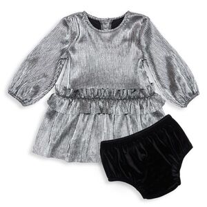 Habitual Baby Girls Silver Long Sleeve Party Dress w/ Matching diaper Cover